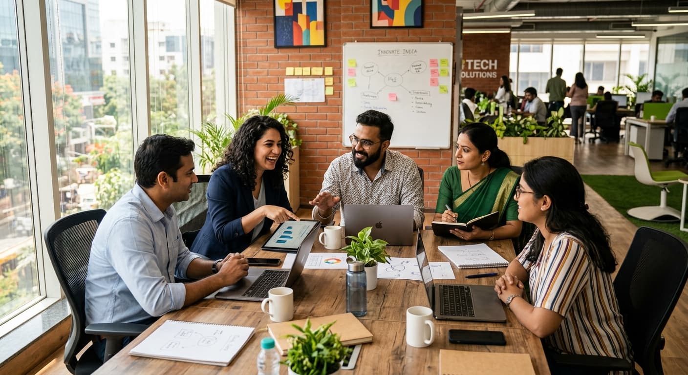 Founders collaborating at a startup workspace